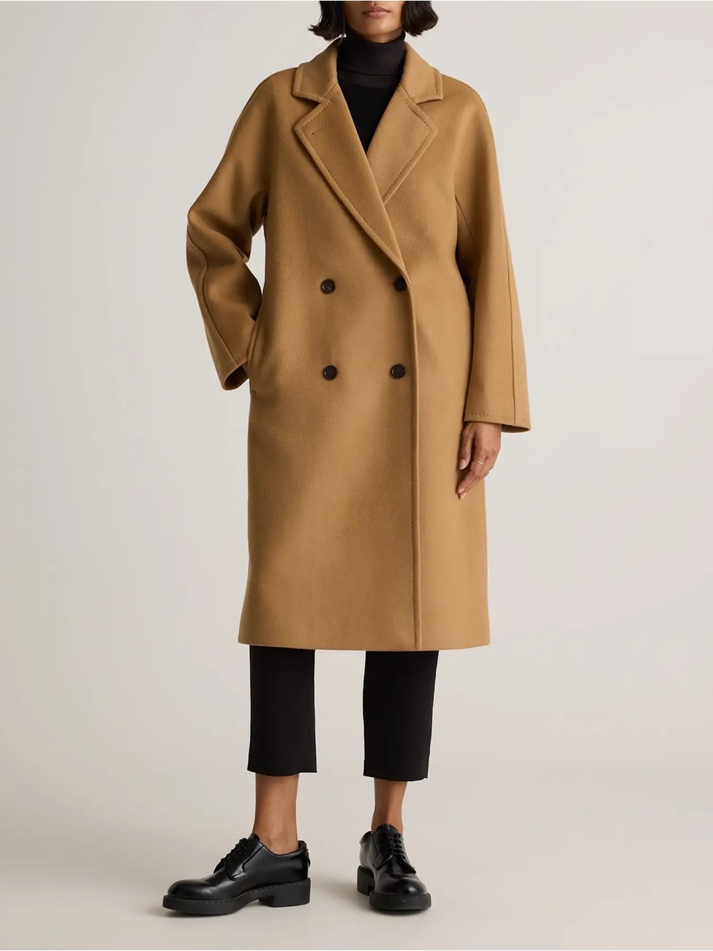 EUC Quince Italian Wool Double-Breasted Slouch Coat in Caramel size S